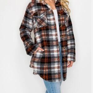 Brown plaid Style One fleece jacket